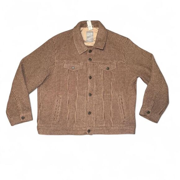 GAP Men’s XXL Houndstooth Wool Blend Jacket Brown Button Front New With Tags $18 - Picture 2 of 7